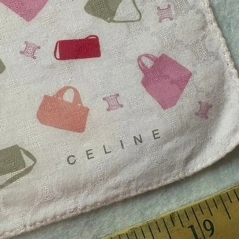 Vtg CELINE Scarf Handkerchief Handbag Macadam Cotton Pink 20x20